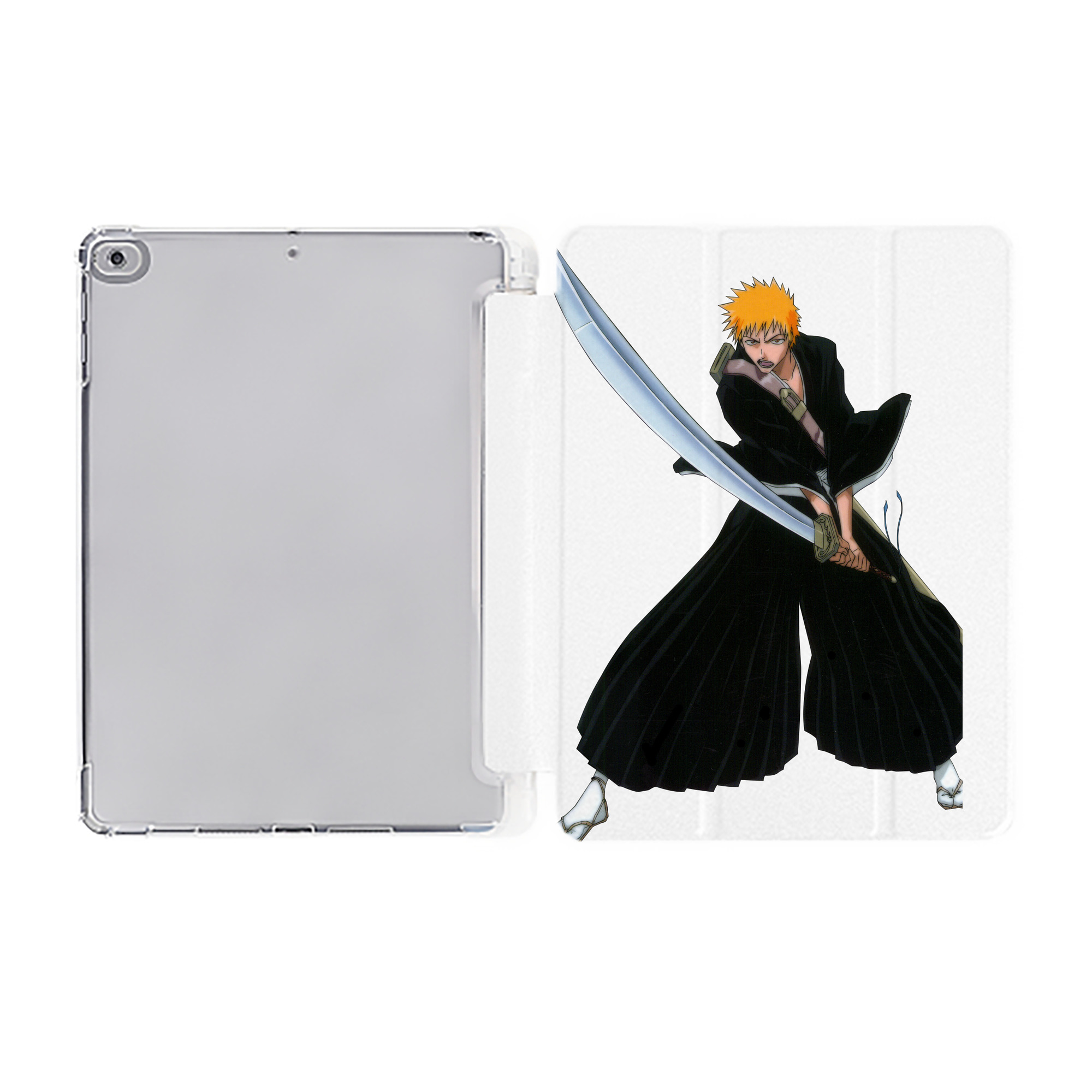（画像用） ブリーチ 黒崎一護（くろさき いちご）BLEACH Kurosaki Ichigo IPad ケース ペン収納付き 三つ折りスタンド PUレザー×シリコン 対応機種9.5/10.5/10.9インチ